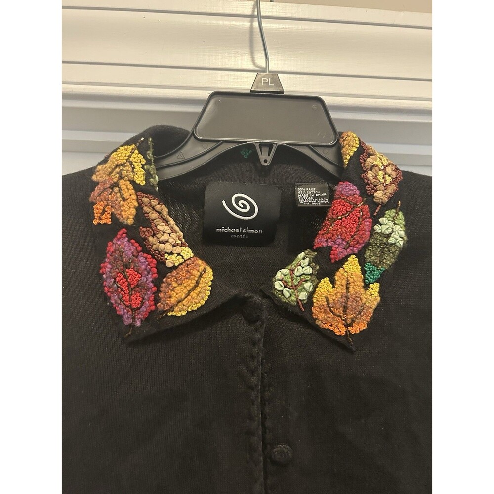 Vintage Michael Simon Fall Leaves Themed Sweater Cotton Blend Beaded Whimsy XL - Picture 4 of 9